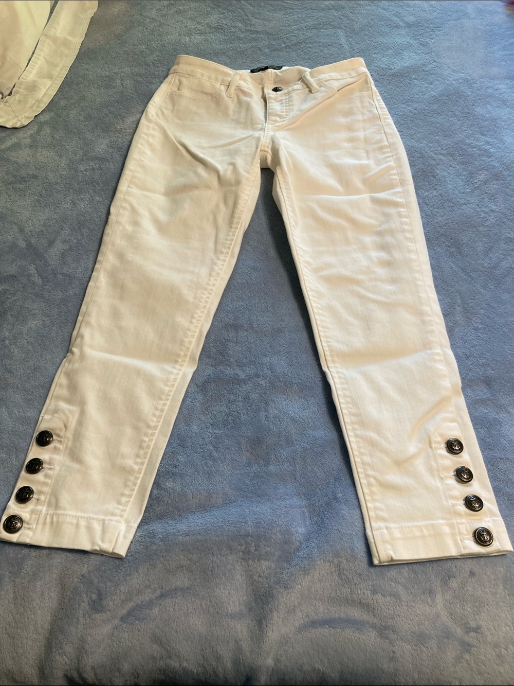 Talbots White Cropped Button-Hem Jeans
